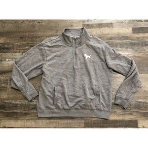 Y2k Victoria's Secret Pink 1/4 Zip Womens Large Long Sleeve Sweatshirt Gray